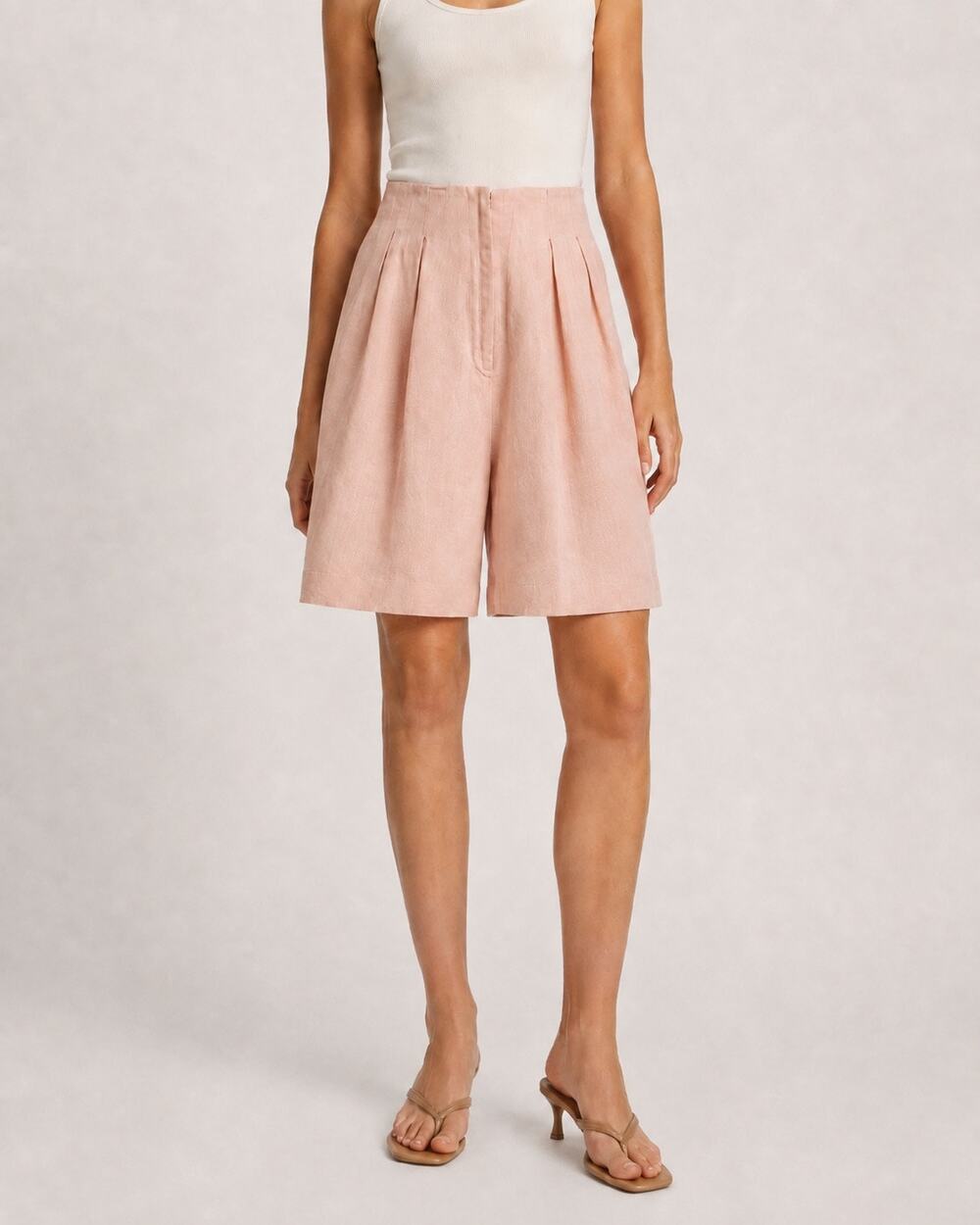 Vintage Regina Kravitz Sport Pleated High Waisted 100% Linen Shorts Pink Size 6